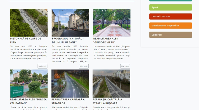 Pe pagina web proiecte.chisinau.md pot fi consultate proiectele implementate sau aflate în desfășurare în Municipiul Chișinău